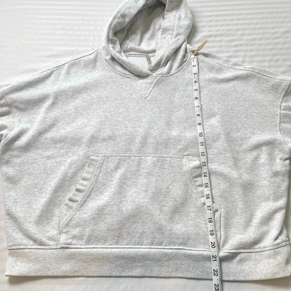 Calvin Klein Performance Gray Pullover Hoodie XL Oversize Crop Fleece Sweatshirt - Picture 6 of 7